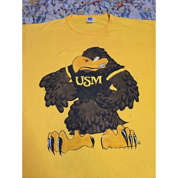 Vintage 80's Southern Mississippi Golden Eagles Handpainted Graphic T-Shirt XL - Picture 1 of 6